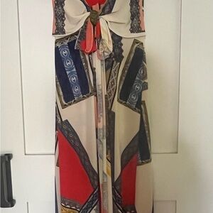 Boston Proper Cream Maxi Dress with Navy & Red Geometric Panels
